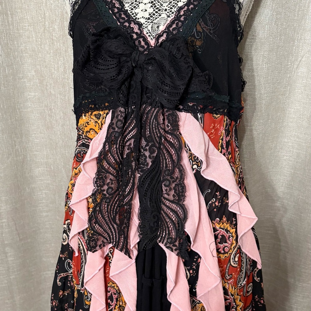 Boho Whimsygoth Black Gypsy Upcycled Lacey Summer Top Knee Length OOAK Sz L- Xl - Picture 12 of 12
